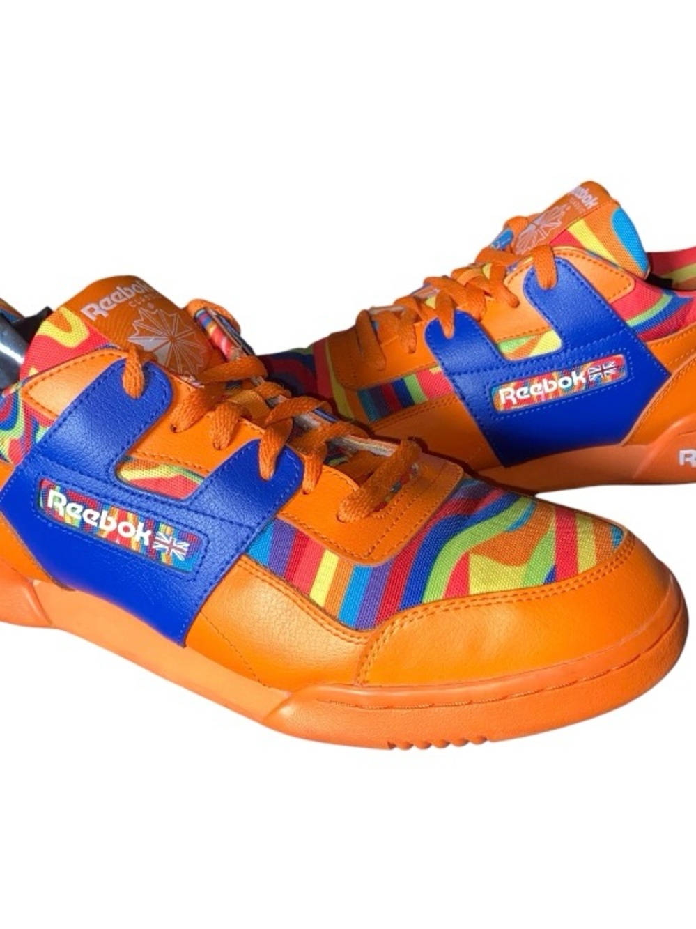 Reebok Workout Plus Mens Size 10 Orange Blue Athletic Running Shoes Sneakers
